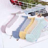袜子女夏季薄款日系玻璃丝水晶袜短袜浅口船袜透明丝袜棉底女款潮 每色1双 3双装