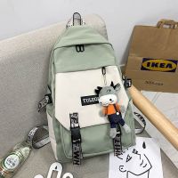 书包女韩版高中大容量百搭双肩包男初中学生时尚潮流ins情侣背包 绿色收藏优先发货 无挂件