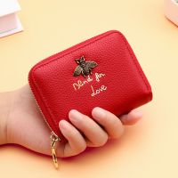 防消磁多功能卡包女小蜜蜂拉链风琴卡包女式零钱包卡套卡夹证件包 简约9卡位 红色