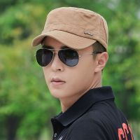 帽子男士夏季薄遮阳平顶帽防晒爸爸短檐军帽休闲百搭太阳帽鸭舌帽 卡其色 均码(52-64可调节)