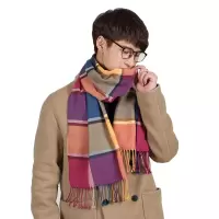 围巾男新款韩版秋冬男士格子围巾时尚保暖加厚英伦风学生百搭围脖 NS28彩色格纹
