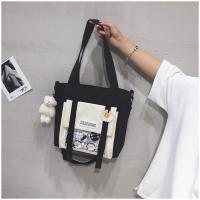 韩版ins日系可爱斜挎包大容量女学生单肩包百搭帆布包休闲补课包 黑色893+4个胸针+小花 836带防盗兜