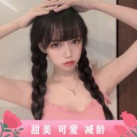 假发女长发双马尾麻花辫网红空气刘海软妹lolita可爱自然直发头套 自然黑 送发网夹子