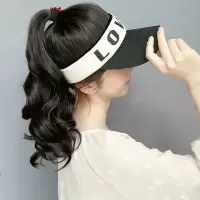 运动帽子假发女夏季防晒高马尾短卷发半空顶棒球太阳帽一体式头套 棕黑色 LOVED卷马尾帽子一体