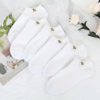 袜子女韩版短袜浅口白色韩国可爱个性薄款夏季防滑隐形学院风船袜 共[6双装] 小马布标-2双装白色