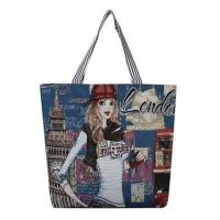 韩版大容量亚麻帆布单肩包女包2019新款潮百搭可爱休闲包宽手提包 深灰色 伦敦美女