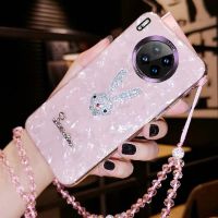 华为mate30手机壳网红mate30pro炫彩P40包边女款挂绳潮防水钻套兔 粉色兔子+水晶挂绳 华为p40