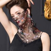 真丝围脖女薄款挂耳蒙面纱夏季防晒百搭小丝巾桑蚕丝套头护颈脖套 花卉(波点)