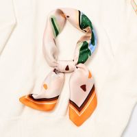 韩国新款70丝巾女小方巾春夏季时尚职业装饰领巾花卉围巾百搭围脖 仙人掌橙色边 70cm*70cm