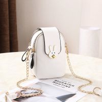 装放手机的小包包女2021夏新款斜挎迷你网红6.5寸零钱竖款手机袋 小兔子米白色链条款