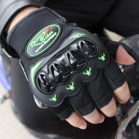 摩托车手套四季款防滑防摔男骑士骑行装备机车赛车全指手套春夏季 KA绿色-半指 XL