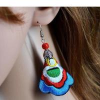 发箍女民族风绣花头巾头箍刺绣发帽松紧发带发饰发绳女帽子套头帽 小花耳环(天蓝)