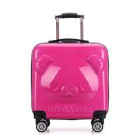儿童拉杆箱行李箱登机箱密码箱男女童18寸宝宝行李箱20寸万向轮 玫红 小熊 18寸