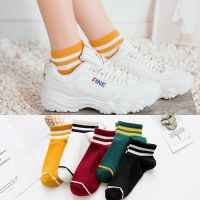 袜子女秋季棉质防臭运动短袜韩版学院风薄款学生韩国夏中筒袜日系 [条纹款] [5双装]