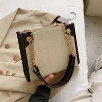 秋季鳄鱼纹复古包包女2021网红新款潮韩版百搭单肩时尚手提托特包 白色