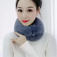 秋冬新款毛领子百搭时尚围巾女士防风保暖脖套仿兔毛毛绒加厚围脖 灰色 钻扣围脖
