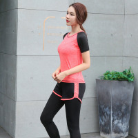 瑜伽服女套装运动套装性感显瘦健身服初学者健身衣服跑步服晨跑服 18两件套短衣长裤热情橘 S