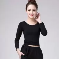 拉丁舞服装女成人新款专业套装形体舞蹈服瑜伽练功古典跳舞衣民族 黑色上衣(长袖) S