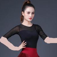 拉丁舞裙新款练功服装女成年人半身裙流苏裙下装比赛舞蹈演出服装 黑色中袖上衣 S