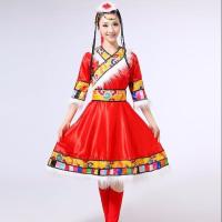 新款藏族舞蹈服装女秋季舞蹈服装演出服蒙古族少数民族舞广场舞 红色 S