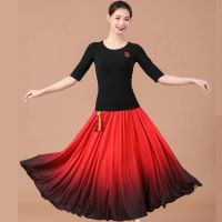 广场舞服装女套装长袖舞蹈服跳舞衣服套裙民族风夏季舞蹈服装女 黑绣花衣服中袖大红长裙套装 M