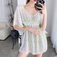 游泳衣女ins超仙大码显瘦遮肚度假沙滩裙式保守比基尼三件套泳装 3028绿色三件套 S码(建议75-85斤)