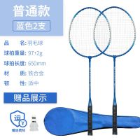 羽毛球拍成人2支男女情侣亲子儿童学生羽毛球拍耐打高弹力 普通款蓝色[赠2球+一拍包]