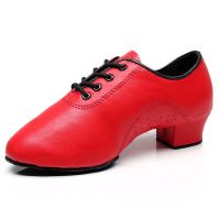儿童拉丁舞鞋男童男孩女士成人舞蹈鞋女孩软底中跟两点底鞋国标舞 SS红色室内毛底 26