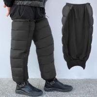 摩托车护膝防寒加厚冬季保暖电动车护腿防风雨男女羽绒棉裤骑行冬 黑色(羽绒棉) 70公分加肥加大(190-230斤)