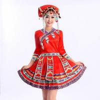 新款土家族彝族广场舞服苗族少数民族舞蹈女装壮族瑶族侗族演出服 红色 S