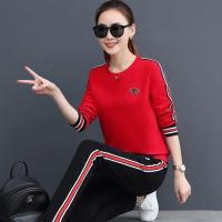 大码休闲运动套装女春秋装2021新款长袖广场舞蹈服健身跳舞衣服 9918套装:红色 M