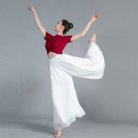 白色长款雪纺双层阔腿裤女高腰宽松长裤裙雪纺练功服古典舞蹈裤裙 白色[珍珠加密雪纺裤长95] M [建议80-100斤]