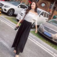 垂坠感雪纺裤九分裤显瘦阔腿裤高腰宽松大码女休闲长裤韩版舞蹈裙 黑色[优质珍珠雪纺][长款] M 80-100