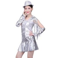 广场舞服装新款套装夏啦啦操现代跳舞DS演出服爵士舞舞蹈服女成人 亮银色裙装 L