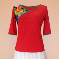 上衣裙子套装广场舞服装新款夏季中袖中老年舞蹈服装 中袖红上衣（单件） M