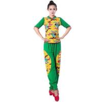 云裳广场舞服装女春季新款灯笼裤套装秧歌舞扇子舞跳舞蹈演出服 绿色中袖上衣+绿色灯笼裤 XL