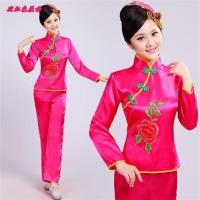 新款秧歌服新款东北扇子舞广场舞民族演出舞蹈服装中老年腰鼓服女 玫红色 S