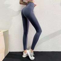 高腰翘臀速干透气健身裤女跑步运动显瘦高弹力瑜伽裤紧身外可穿 灰蓝色 M建议105-115斤