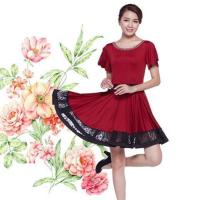 秋冬广场舞服装新款套装连衣裙舞蹈服装女中老年金丝绒跳舞衣服厚 GT11短袖洒红连衣裙 M