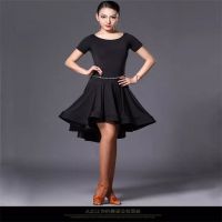 拉丁舞服装 女成人新款练功服 2018春秋表演服 跳舞蹈连衣裙短裙 黑色短袖 S