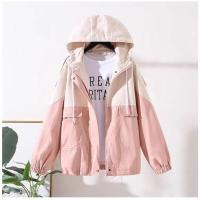 春秋新款韩版宽松大码BF学生连帽工装风衣女ins棒球服原宿外套潮 粉红色 XS 建议70-80斤