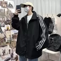 撞色运动棒球服男韩版潮流学生百搭秋春季夹克青少年动物印花外套 1124黑色 S