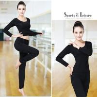 舞蹈练功服女成人新款古典现代舞形体跳舞服装拉丁舞七分裙裤套装 黑色长袖上衣 S