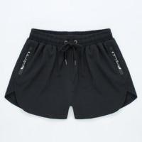 男士游泳温泉裤弹力宽松时尚拉链口袋速干沙滩裤内衬休闲五分短裤 黑色 M