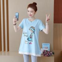 孕妇装春秋装套装加绒加厚外穿宽松大码孕妇上衣裤子春秋季中长款 蓝色女孩夏款[单件 没有送裤子] M