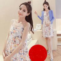 减龄时尚202孕妇装春秋季套装雪纺吊带连衣裙两件套夏季潮妈裙子 碎花单吊带 M