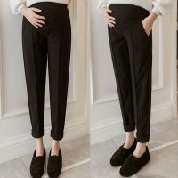 孕妇裤子春秋款时尚潮妈外穿托腹长裤春季宽松休闲裤春装孕妇裤 活性黑[无绒款] M[90-110斤]