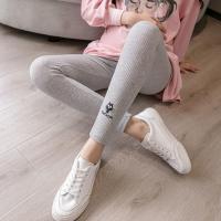 孕妇裤子秋冬外穿女小脚刺绣加绒高腰托腹打底裤冬装潮妈保暖棉裤 9803浅灰色不加绒 M