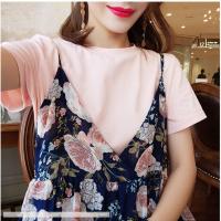 减龄孕妇装大码宽松显瘦夏新雪纺孕妇连衣裙孕妇裙两件套单品可选 [粉色.T恤] M