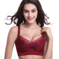 调整型哺乳文胸带钢圈孕妇喂奶大码胸罩全罩杯聚拢防下垂孕妇内衣 酒红色 75C